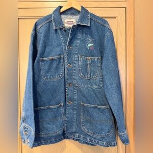 Vintage Sonoma Personalized Denim Barn Coat with Fish Embroidery Button Front LG